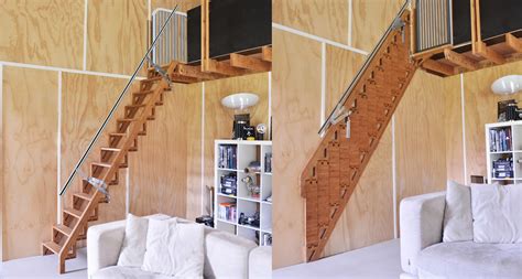 tiny house metal stairs|staircase that folds against wall.